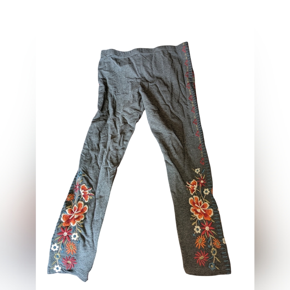 Johnny Was Floral Embroidered Gray Leggings